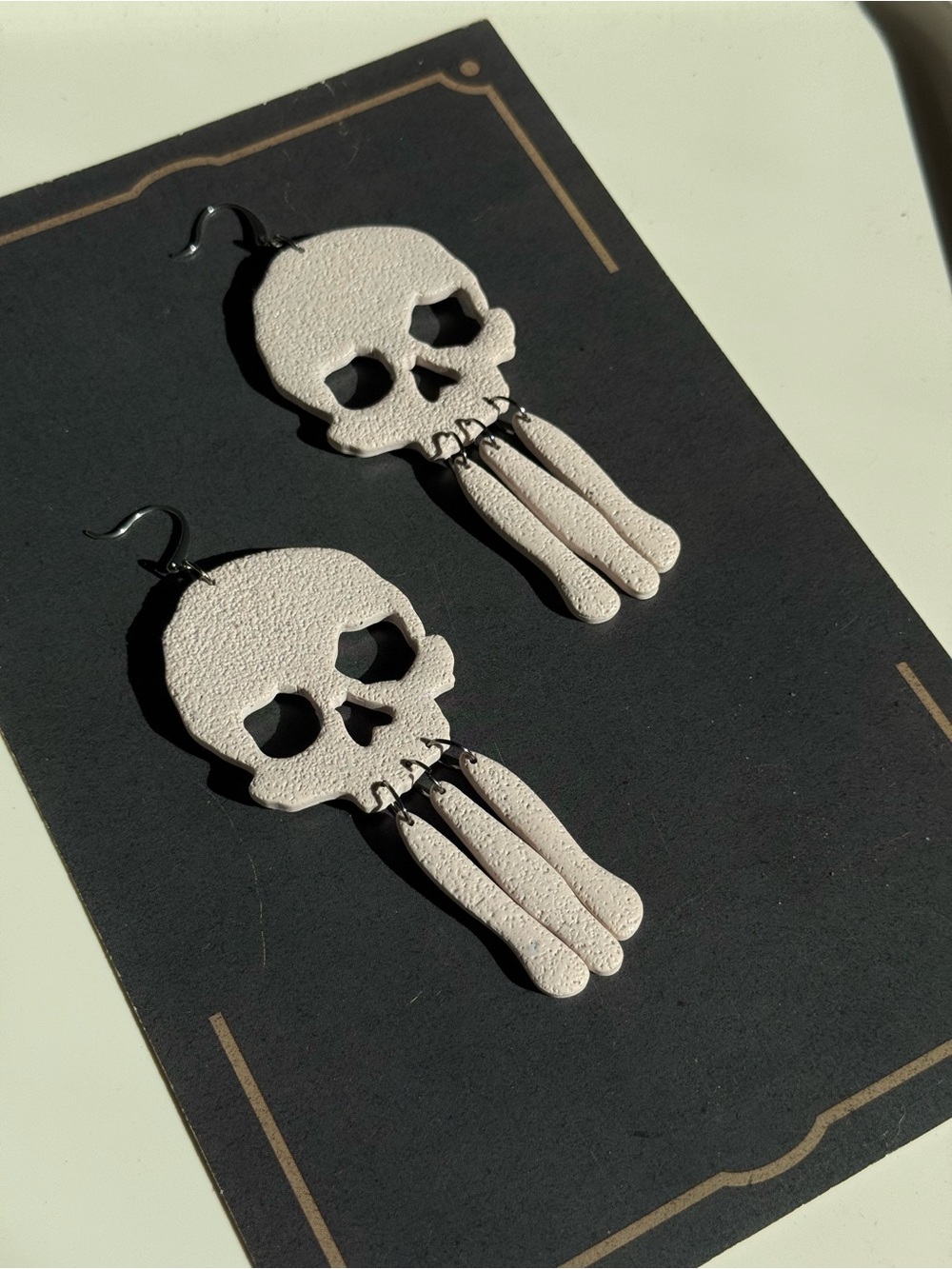 Skull Dangle Earrings lightweight statement earrings polymer clay goth witchy